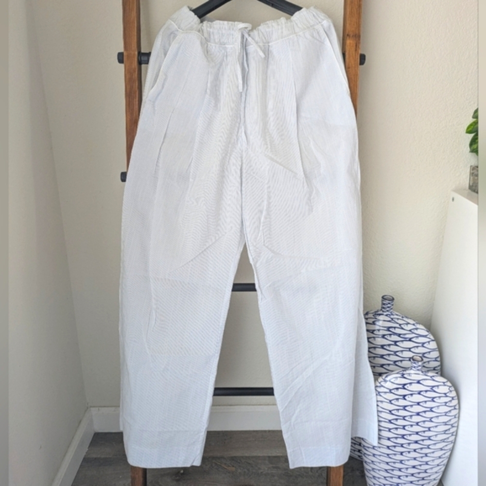 James Perse Women's Light White Striped Drawstring Pajamas Pants - Size 3